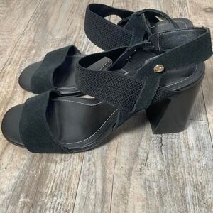 Bottero Heels Women's 10 Black Sandals Summer Strappy Block Heel